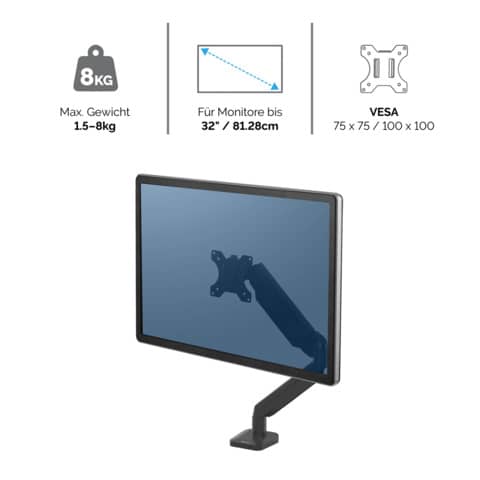 Braccio Monitor Singolo per regolare monitor LCD/TFT Fellowes Platinum Series nero max 24 pollici - 8043301